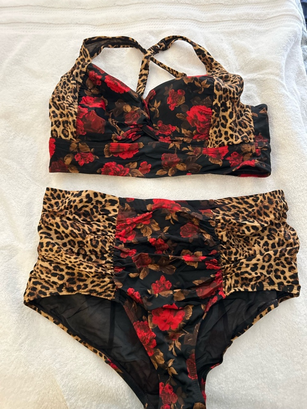 torrid Black Floral and Leopard Underwire Bikini Top and Bottom